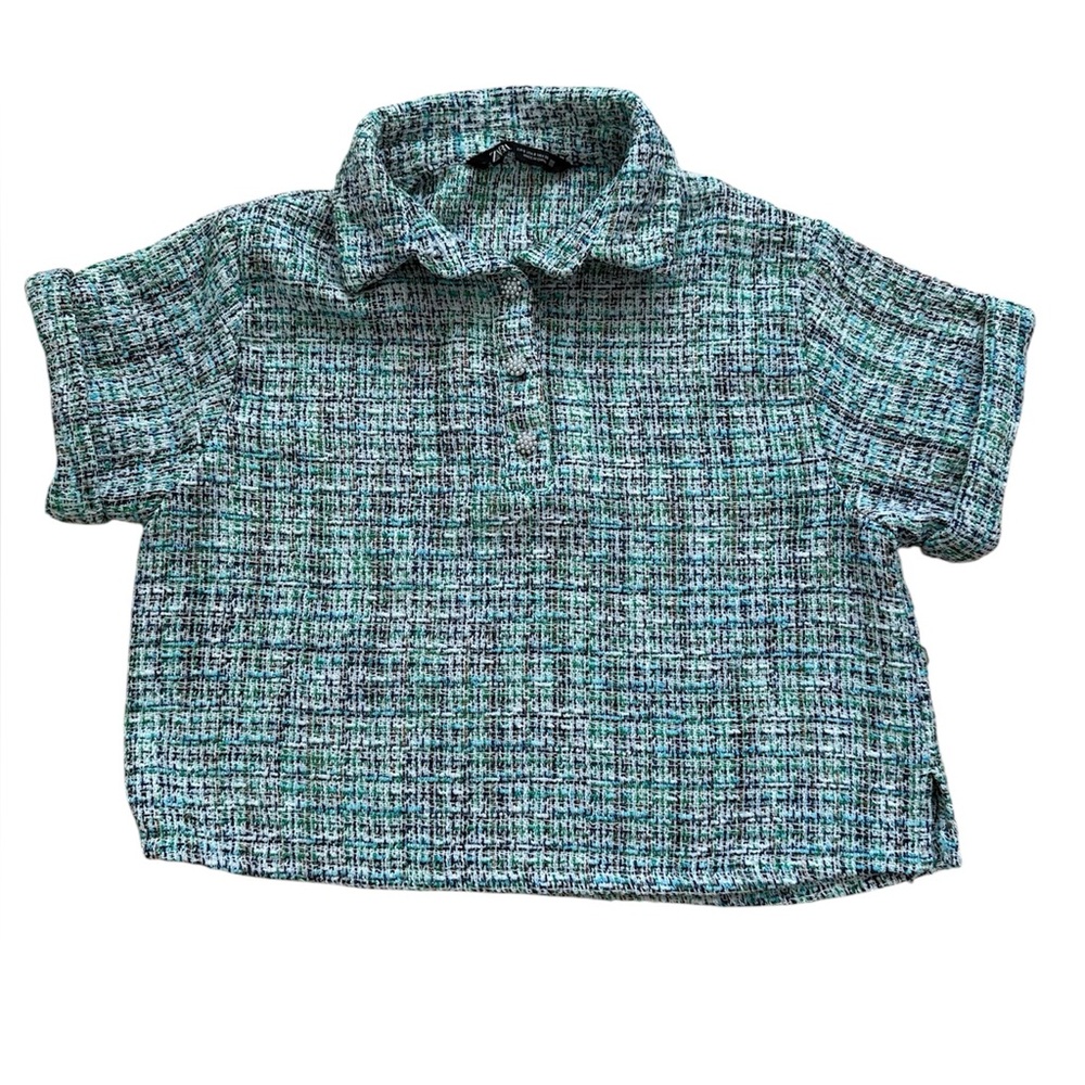 Zara women tweed pull over top size S old‎ money quiet luxury Persian